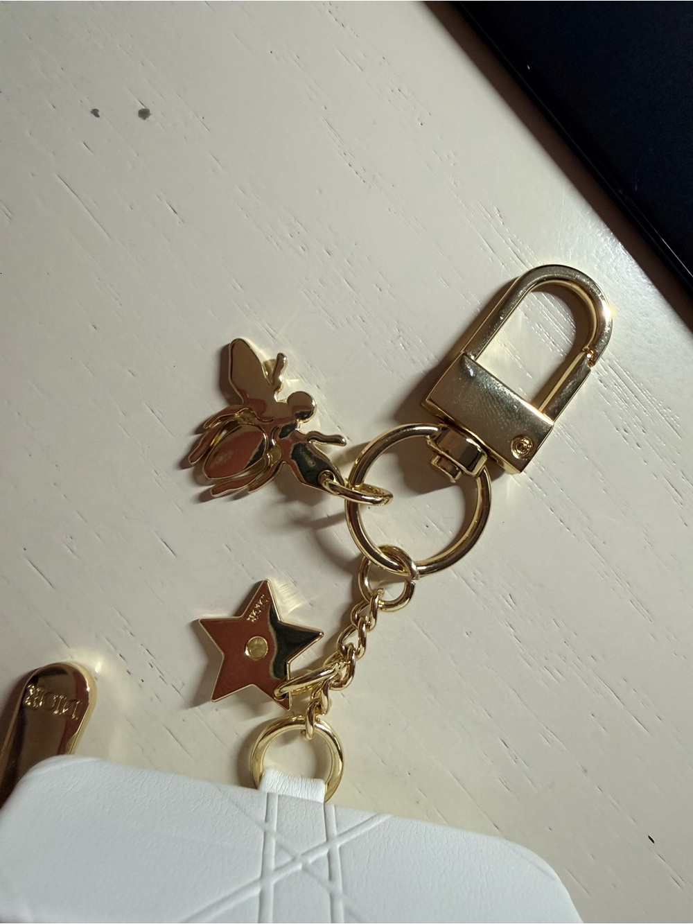 Dior White Quilted keychain with Gold Charms - Picture 4 of 5